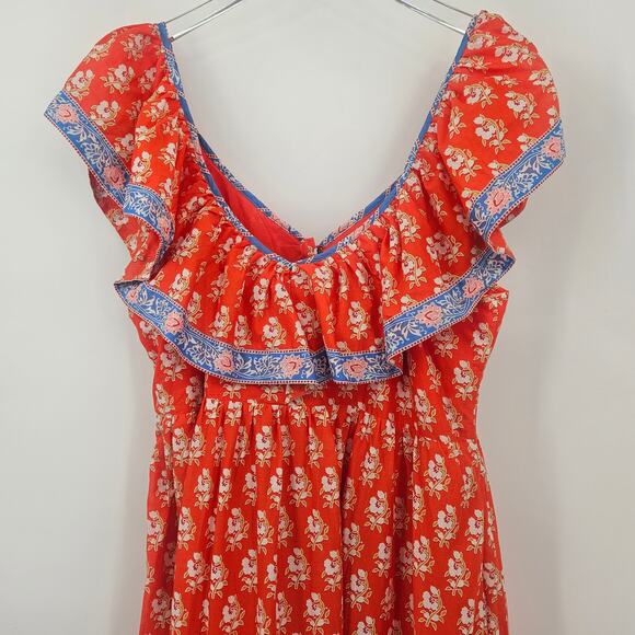 J.Crew Flutter V-neck Maxi in Cerise Cove Red Classic Block Print Dress US 16 - Picture 9 of 12